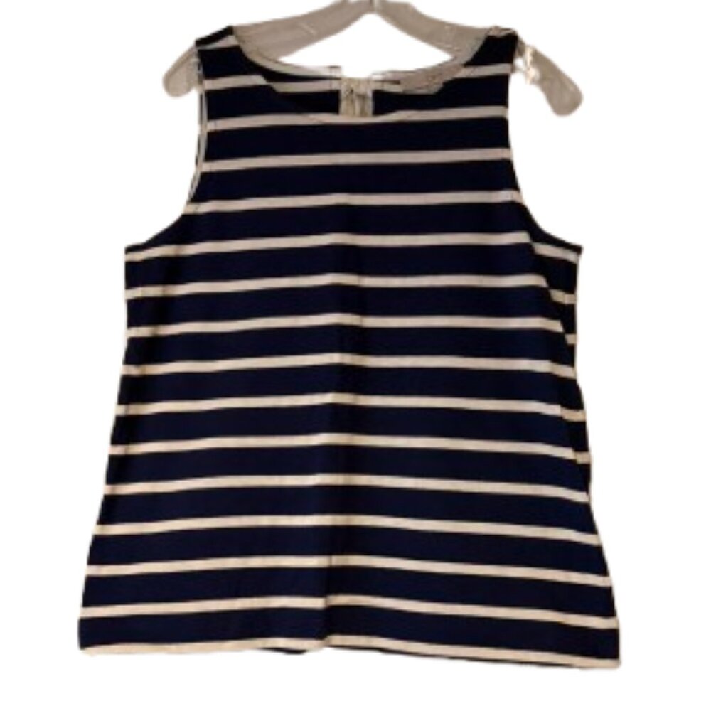 Loft Blue & White Striped Sleeveless Top with Tie Neck - Medium
